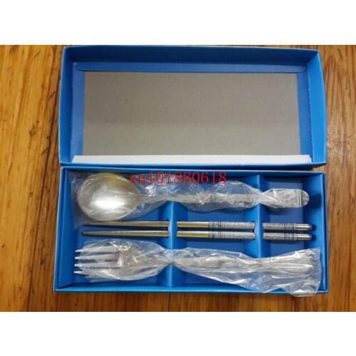 200sets/lot Free Shipping Wedding Gift Favors Blue and white porcelain Stainless Steel Fork ,Spoon and Chopsticks 3 in 1 Set