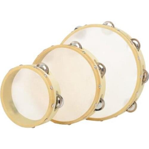 3Pcs Tambourine Cowhide Wooden Handbell Clap Drum 6/8/10In Hand Drum Instrument For Kids Musical Educational Instrument