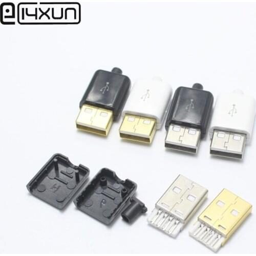 4pcs USB 2.0 A Male Assembly Adapter Connector Plug jack Black White 3 in 1 USB DIY jack Gold Plated/ nickel Plated