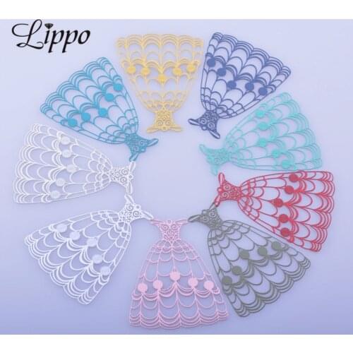 30pcs AB4677 40*50mm Painted Princess Dress Shap Charm Filigree Large Wedding Dress Pendant Metal Brass Jewelry Earring Making