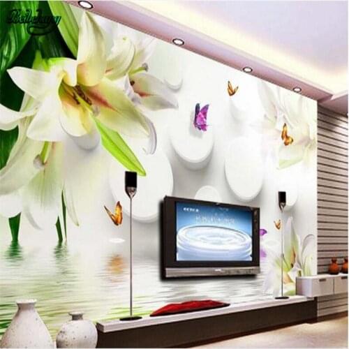 Beibehang Dream Lily Reflex 3D TV Backdrop Large Custom Living Room Bedroom Decoration Wallpaper Mural