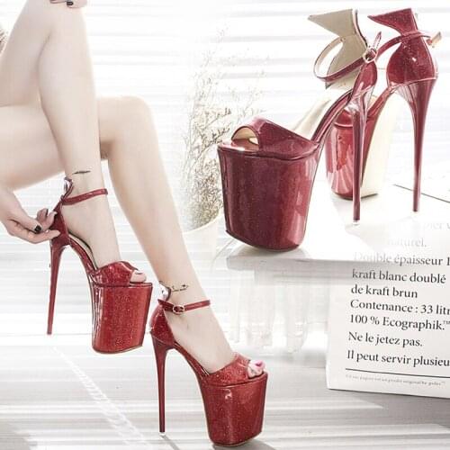 Shuzhumiao sandals super high butterfly heels 20cm patent leather bow hate sky high womens wedding shoes bride size 34-43 size