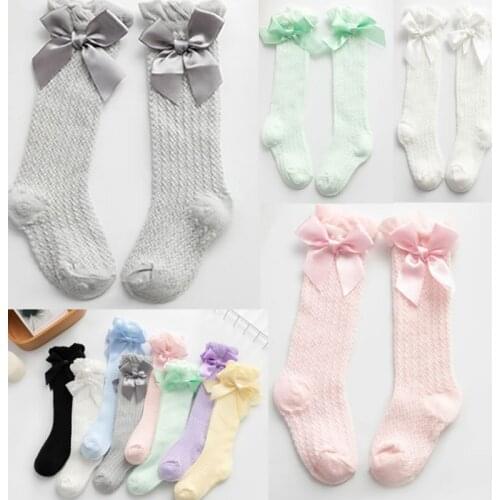 Childrens Socks Mesh Bow Babys Socks Summer Thin Anti-Mosquito Sock Bubble Mouth Vertical Striped Mesh Sock