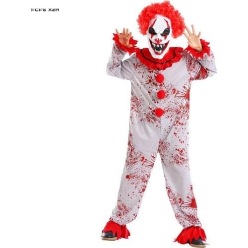 Bloody Unisex Scary Circus Clown Cosplay Children Kids Halloween Horror Droll Joker Costume Carnival Purim Role play party dress