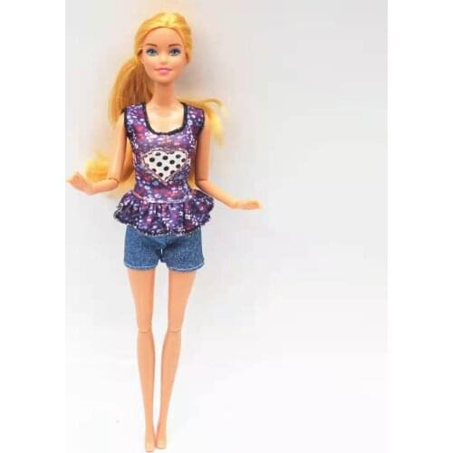 11.5" Doll Accessories Fashion Princess Outfits For Barbie Clothes Purple Ruffle Sleeveless Shirt Denim Jeans Shorts Kids Toys