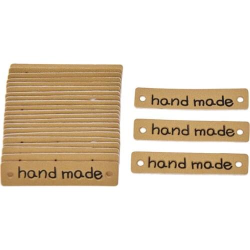 24PCS/lot Hand Made Printed PU Leather Labels Tags For Clothing Jeans Bag Decoration DIY Craft Sewing Accessories