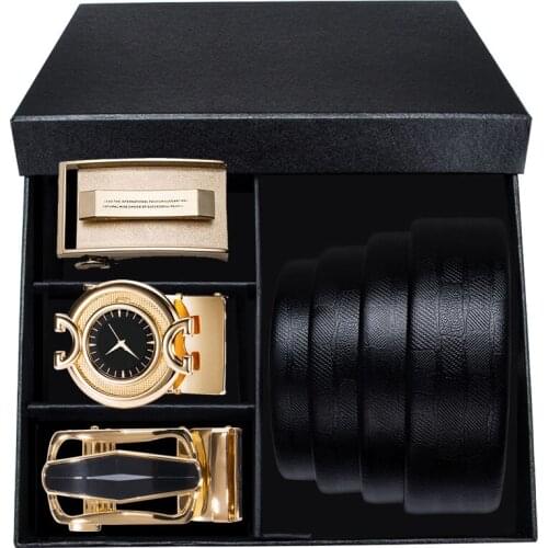 Hi-Tie Brand Belt and Box Luxury Gift for Men Christams Wedding Fashion Designer Cowskin Genuine Leather Automatic Buckle Belt