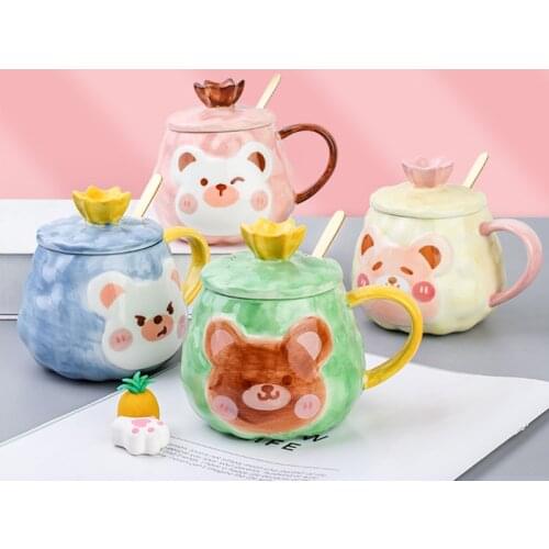 Cartoon Bear Mug Hand-painted Ceramic With Lid Lovers Home Office Coffee Milk Cute Coffee Mugs And Cups For Gift