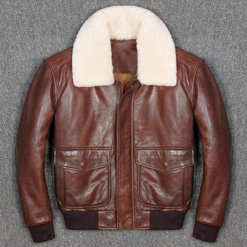 2020 Mens Genuine Leather Shearling Flight High Quality Air Force Pilot Coats Wool Sheepskin Jacket Russia Winter Coat
