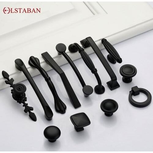 LSTABAN American Style Black Cabinet Handles Solid Aluminum Alloy Kitchen Cupboard Pulls Drawer Knobs Furniture Handle Hardware