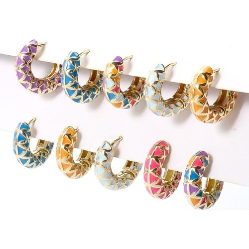 Fashion Copper Gold Plated Round Enamel Stub Earrings Ethnic Metal Statement Earrings Women Party Wedding Accessories Wholesale