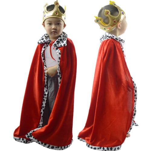 Cool Red Kids Boy Girl King Children Cosplay Cloak Cape Sceptre Prince Crown Birthday Party Cosplay Halloween Costume for Kids