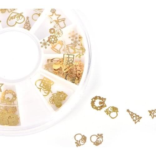 New 3D Christmas Mix Designs Tiny Slice DIY Manicure Nail Accessories Gold Metal Nail Art Sticker Decoration Wheel
