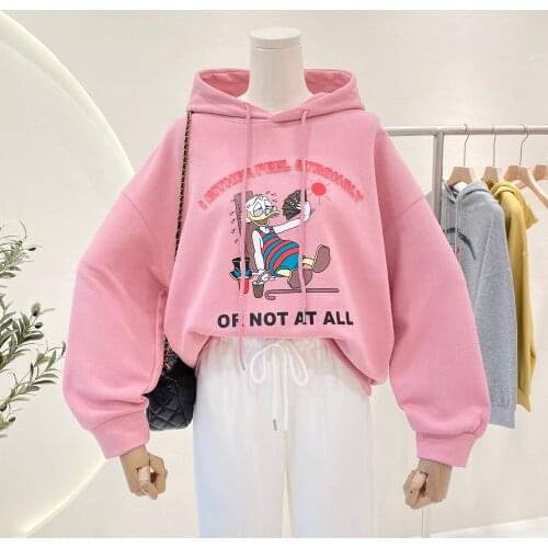 Korea-style 2021 New Autumn All-match Cartoon Students Hoodies Top Large Size Loose Hooded Coat Long Sleeve Women Sweatshirt