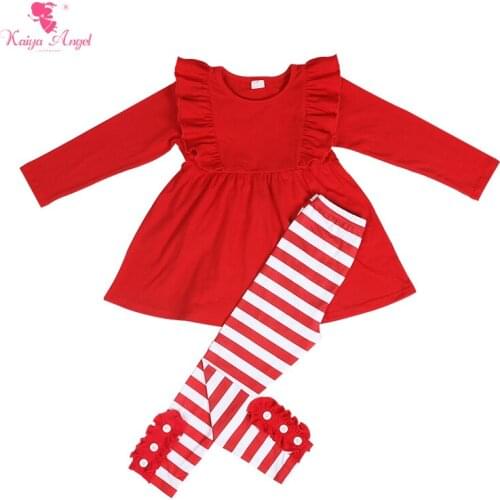 Kaiya Angel New Arrival Toddler Girls Spring Autumn Clothing Set Long Sleeve Red Tops Striped Leggings Girls Boutique Outfits