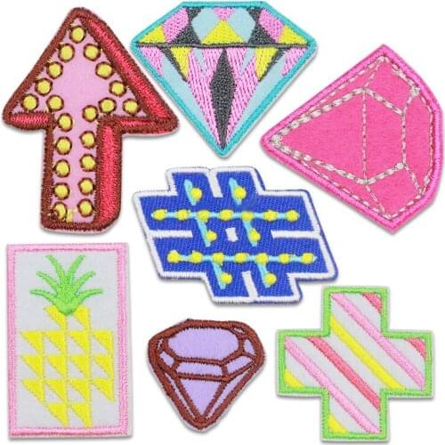 New Arrow Iron on Stickers Patches for Clothing DIY Embroidery Rainbow Diamond Pineapple Badges Stripe on Clothes Sew Applique