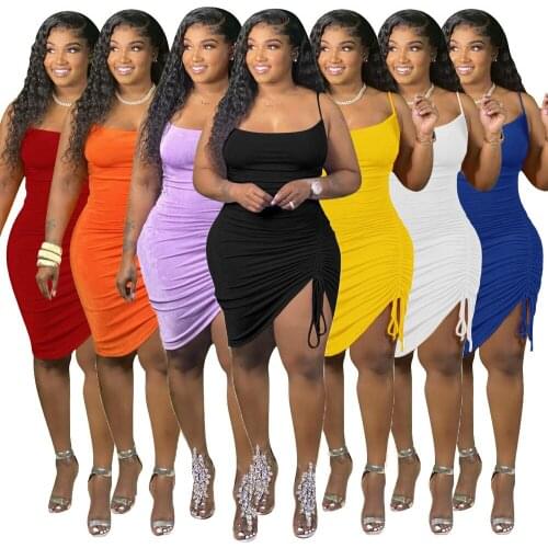 Sling Unilateral Pleated Fashion Slim Dress Sexy Night Club Woman Suit Maxi Dresses for Women Drop Shipping