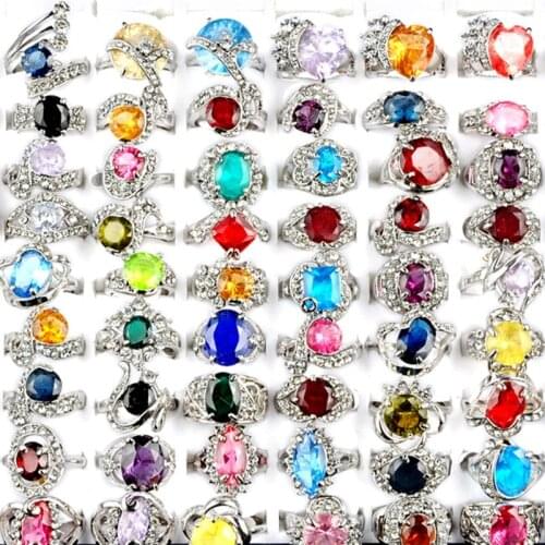 Wholesale Lots 10/20Pcs Colorful Crystal Rhinestone Rings For Women Engagement Wedding Party Gift Fashion Jewelry Gold Silver Pl