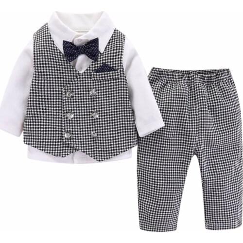 2021 Autumn Baby Boy Clothing Sets Checkered Children Outfits 3 PCS Vest Shirt Pants Kids Tracksuit Fashion Boy Costumes Clothes