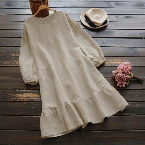 S-5XL 2020 Fashion Cotton Linen Women Dresses Casual Loose Long Sleeve Ruffle Spring Autumn Harajuku Lady vestidos WL55
