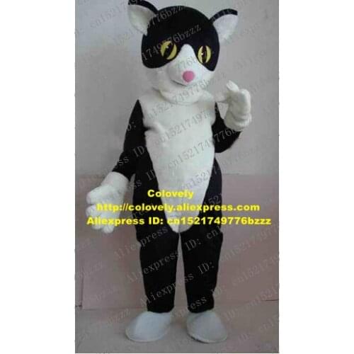 Likable Black Thin Cat Mascot Costume Mascotte Kitten Moggie With White Belly Thin Body Smiling Face Adult No.912 Free Ship
