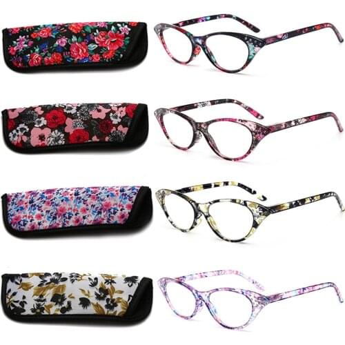 RBENN 4 Pack Cat Eye Reading Glasses Women Ladies Fashion Reader With Rhinestones Spring Hinge Presbyopia Eyewear +1.25 1.75 2.5