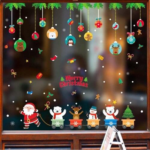 Christmas Window Stickers Santa Claus Merry Christmas Decorations for Home Navidad 2020 Xmas Ornaments Gift Happy New Year 2021