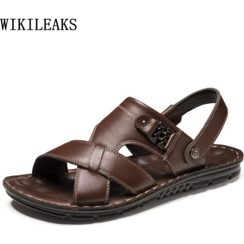 Black Sandals Designer Slides Man Sandals 2021 Summer Mens Sandals Genuine Leather Beach Shoes Designer Shoes Male Zapato Hombre