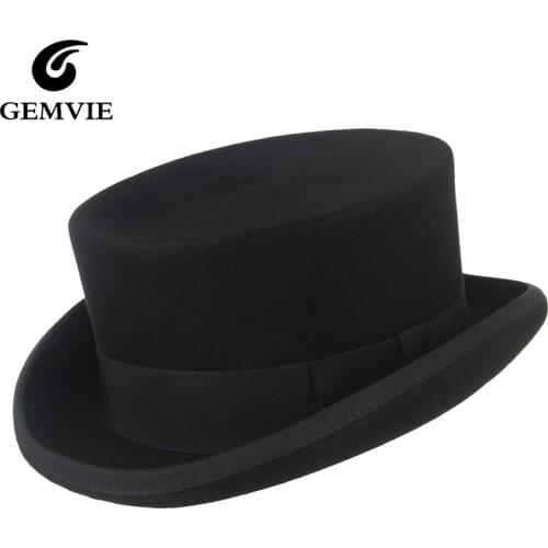 GEMVIE 11cm 100% Wool Felt Top Hat For Men/Women New Cylinder Hat Topper Mad Hatter Party Costume Fedora Derby Magician Hat