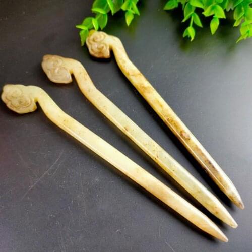 Ancient China Noble Beauties Jade Costume Hairpin Headwear Hair Carving Handmade Collection Ornaments Decoration Pendant Gift