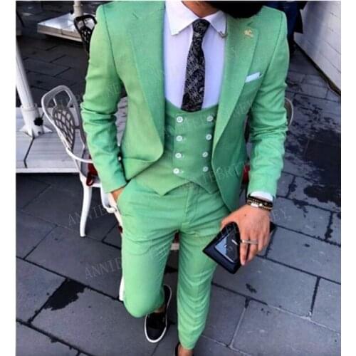 ANNIEBRITNEY Green Customize Notched Lapel Groom Tuxedos Casual Men Wedding Suits Prom Best Man Blazer Pants Male Suit Set 2019