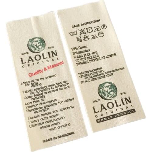 High Quality Very Cheaper Price 100% organic Print cotton Garment Care Labels For Clothing
