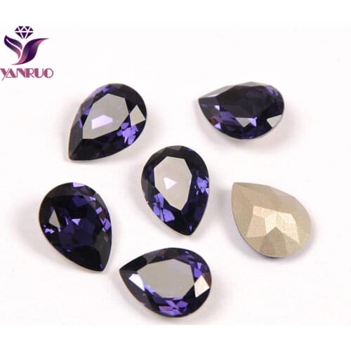YANRUO Teardrop Purple Velvet Jewelry Diamond Stones All for Needlework Ornaments Sewn Crystals Glass Sewing Clothing Vestidos