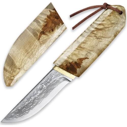 Japanese Damascus Hand-Forged Knife Outdoor Camping Multi-function Knife White Shadow Wood Hunting Straight Knife Fixed Blade