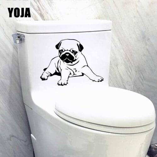 YOJA 22.8X16.8CM Pug Dog Cute Animal Toilet Wall Sticker Decal Home Decor Art Mural T5-1653
