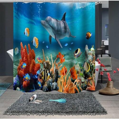Ocean Shower Curtain Bath Decor Polyester Fabric Cute Butterfly Dolphin Animal Flamingo Print Bathroom Curtain 150/180/200cm