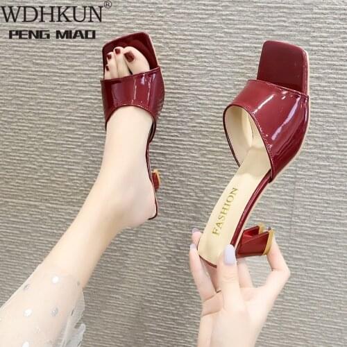 2021 Summer Womens Flip Flops Square Toe Ladies Heel Mules Sexy Thick Heel Heels Sandals Slippers Female Fashion Woman Shoes