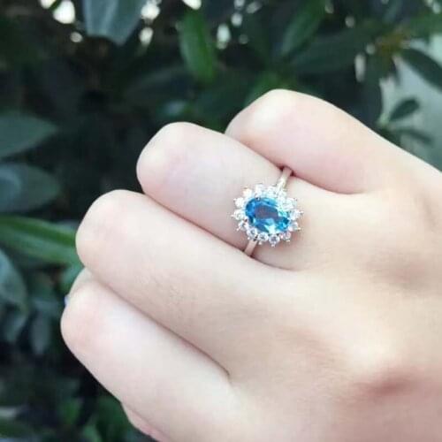 High-Quality Blue Topaz Gemstone Sun Flower Ring S925 Silver Charming Fine Fashion Jewelry for Women Free Shipping Hot Sale