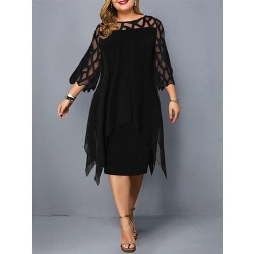 Plus Size Dresses 4XL 5XL 6XL Lace Mesh Sexy Elegant Midi Party Dress Red Black Green Purple Loose Hellow Womens Clothing 2021