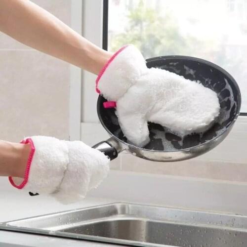 1/2/3 Pair Bamboo Fiber Dishwashing Gloves Combine Dishwashing Gloves and Dish Cloth Dish Washing Gloves Kitchen Cleaning Gloves