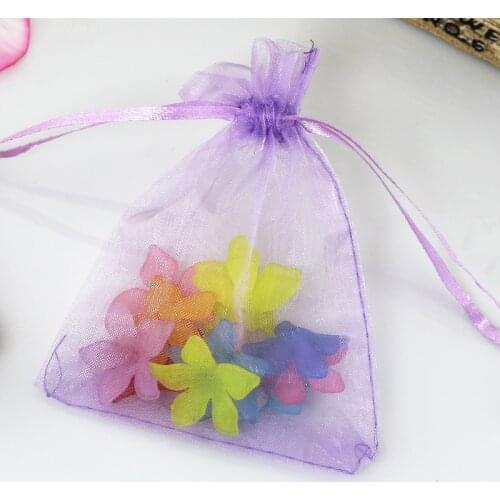 100pcs/lot Drawable Light Purple Small Organza Bags 7x9cm Favor Wedding Christmas Gift Bag Jewelry Packaging Bags & Pouches