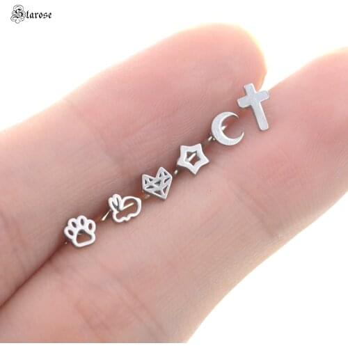 2Pcs 16G 6/8mm Rod New Footprint Rabbit Cross Nose Stud Labret Lip Tragus Piercing Helix Earrings Nose Ring Conch Ear Jewelry