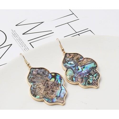 2020 Hot Selling Abalone Shell Leopard Inlaid Stylish Geometry INS Style Simple Calabash Earrings