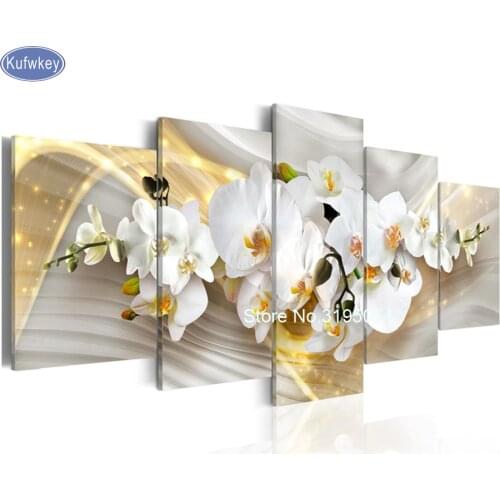 5D,diy,Diamond Painting white orchid,Full,Diamond Embroidery,3d picture,Cross Stitch,Diamond Mosaic,Still life,home decor 5pcs