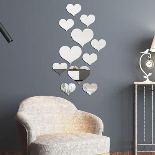 11pcs Of Acrylic Heart-Shaped Mirror Wall Stickers Creative DIY Wall Stickers Living Room Bedroom Mirror Decoration Stickers
