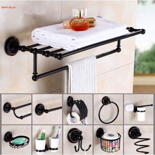 BAKALA Fashionable Black bathroom Accessories Towel Rack towel Rail Towel Rod Towel Ring BR-5507