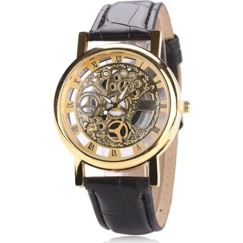 2021 high-grade retro belt Roman digital watch couple watch transparent hollow non-mechanical watches for men and women