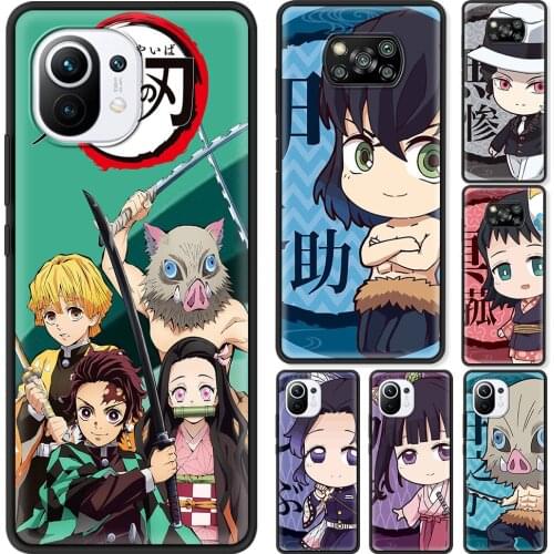 Anime Demon Slayer Phone Case For MI 11 Ultra 10T 9T 10 Pro 9 SE 8 Lite Funda Black Cover for Xiaomi Mi 11X Pro Shell