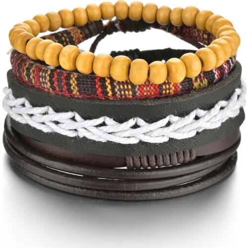 Black White Men Bracelets Multilayer Wristband Fashion Rope Wrap Cuff Bangle Leather Bracelets Women Jewelry Accessories