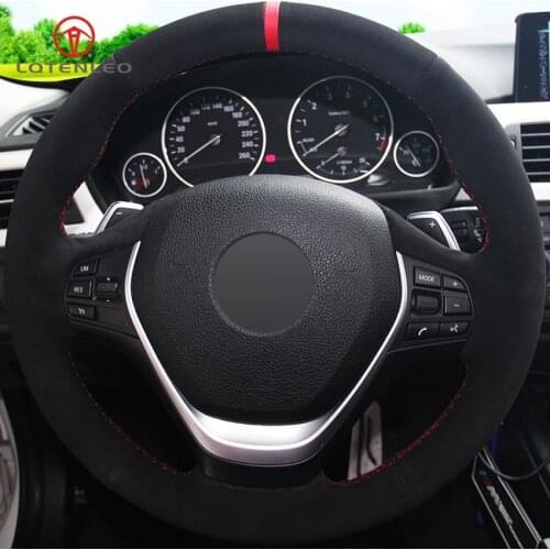 LQTENLEO Black Suede DIY Hand Car Steering Wheel Cover for BMW 3 Series F30 F31 F34 318i 320i 320d 328i 330i 330e 330d 335i 340i